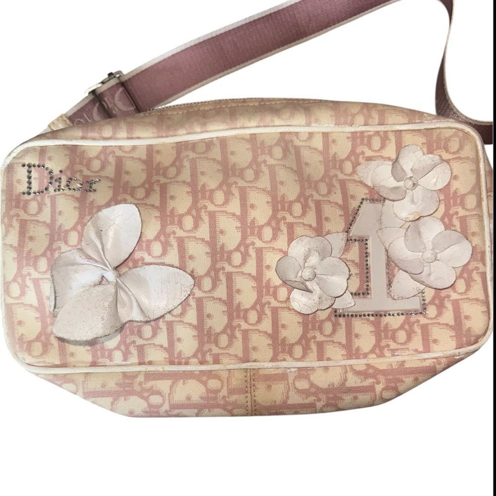 Dior Pink Monogram Crossbody with White Floral Appliqués